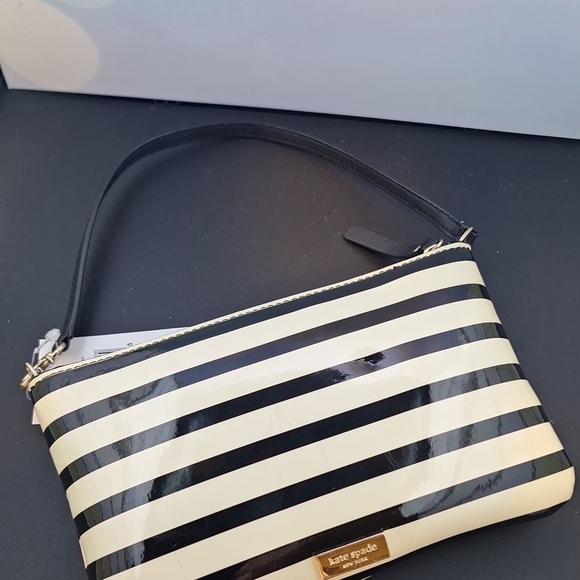 Kate Spade Black and Cream Striped Clutch - Picture 4 of 6